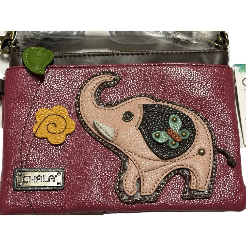 NEW Chala Elephant Convertible Crossbody Purse Clutch Dark Pink Vegan Leather - Picture 4 of 8